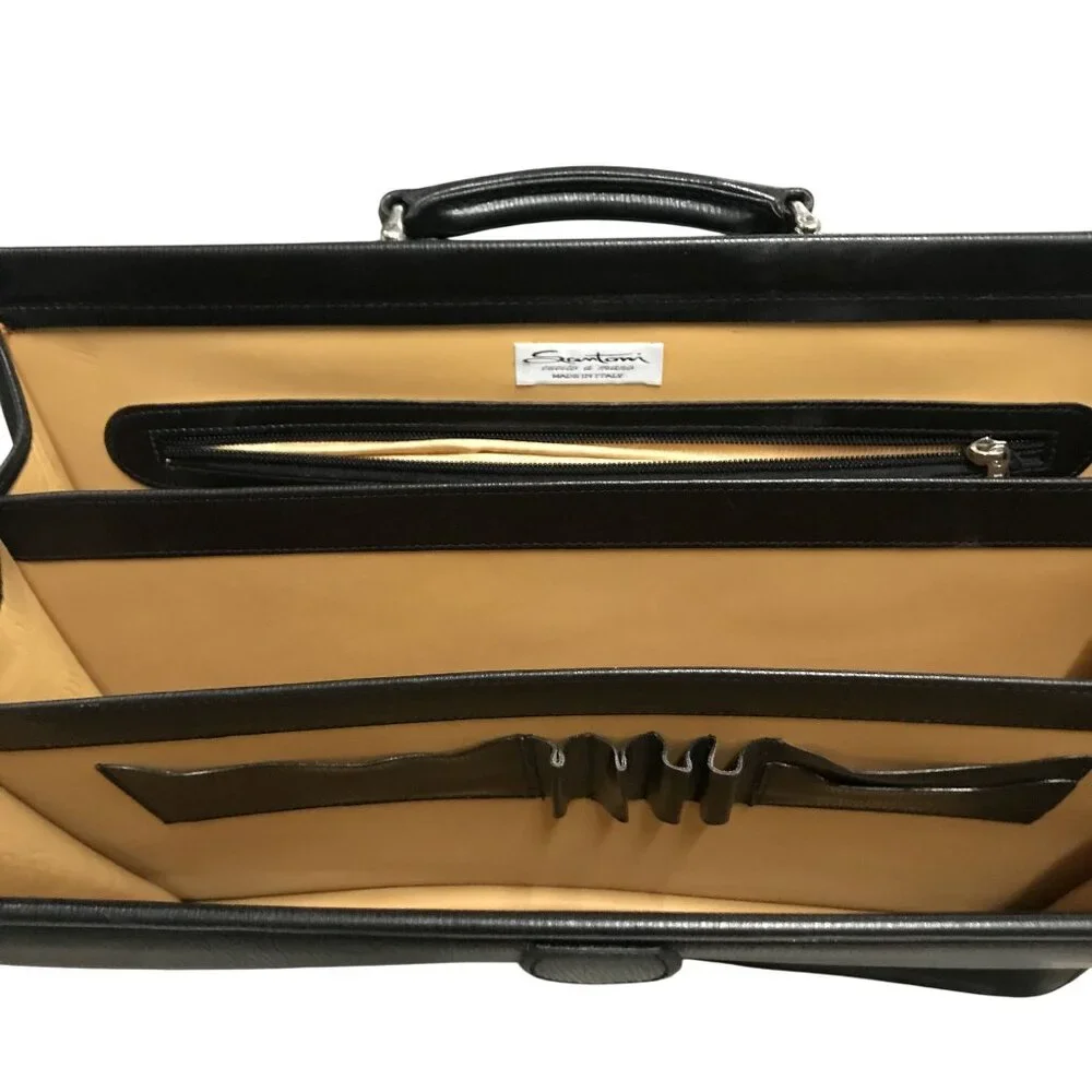 Elegant Black Leather Italian Briefcase Professional Business Luxury Bag